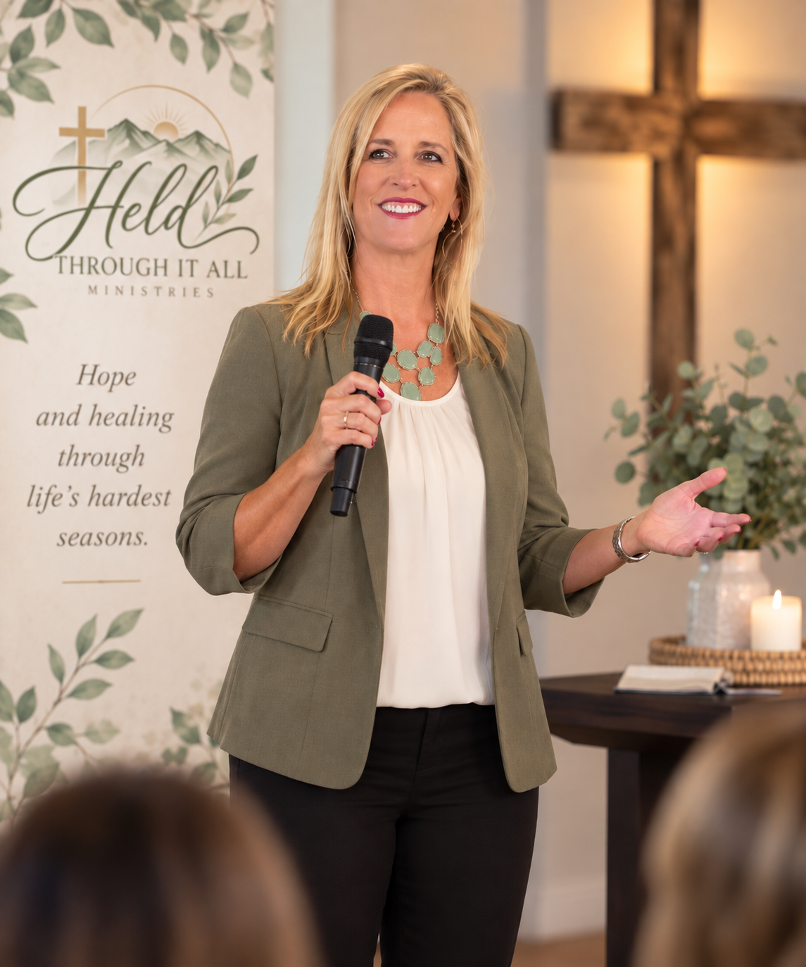 Sandra Tavares speaking at a ministry event